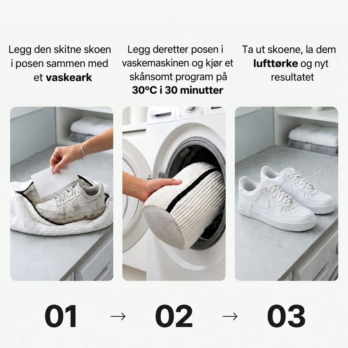 Få rene sko på bare 30 minutter rett fra vaskemaskinen